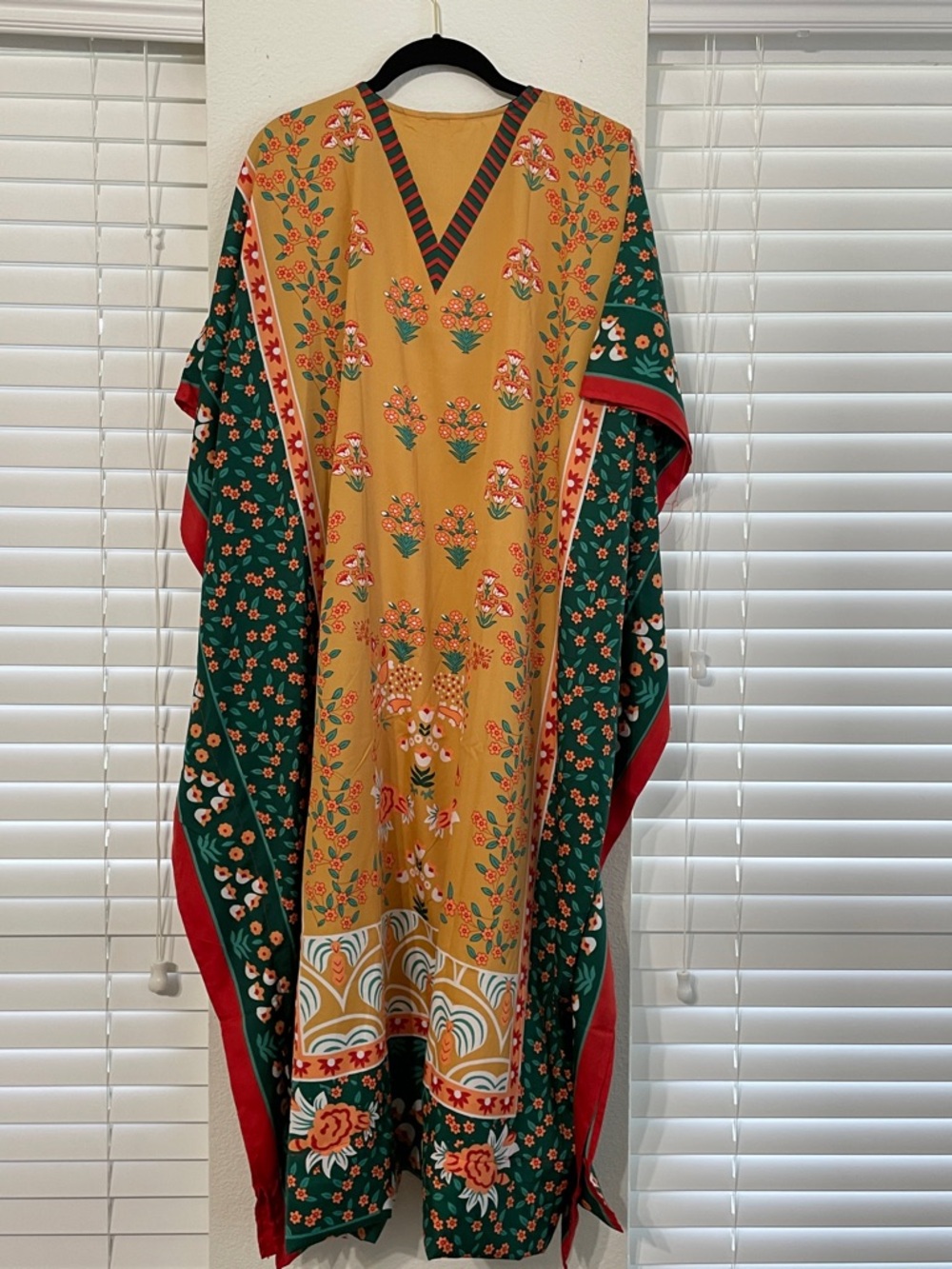Boho Floral V-Neck Maxi Dress in Mustard and Green - Picture 5 of 10